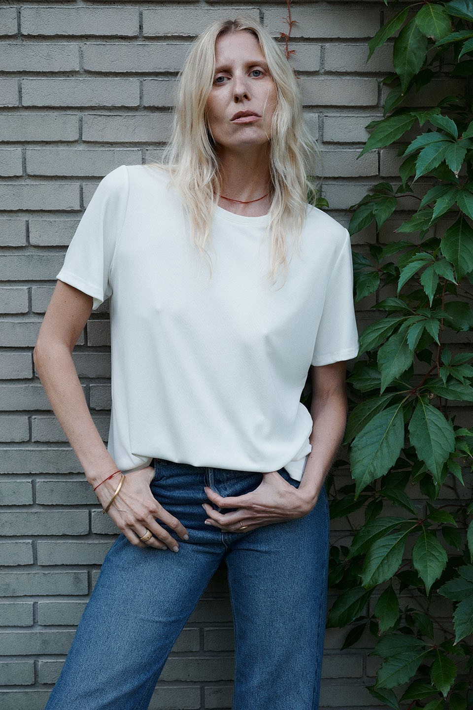 Biały luźny T-shirt z cupro