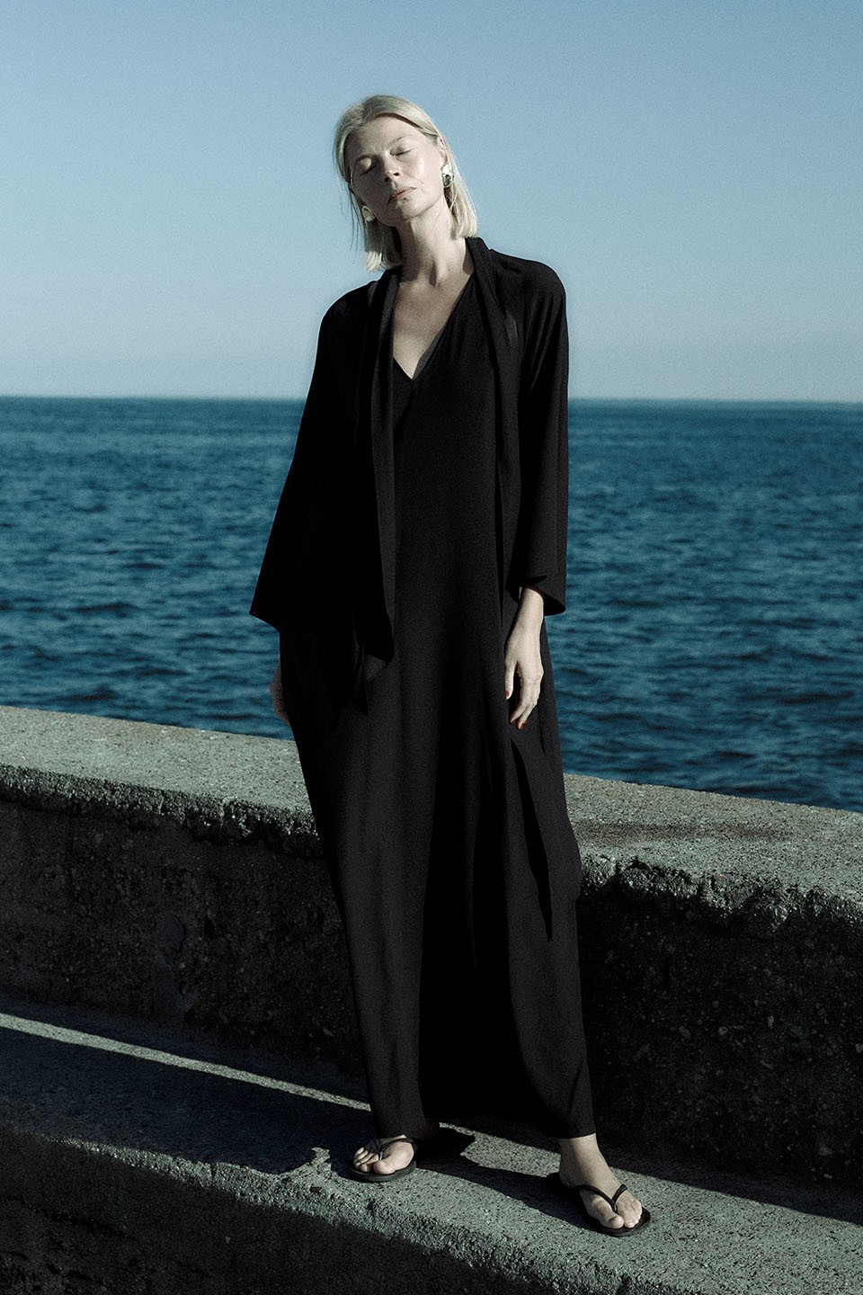 Black silk dress with a scarf