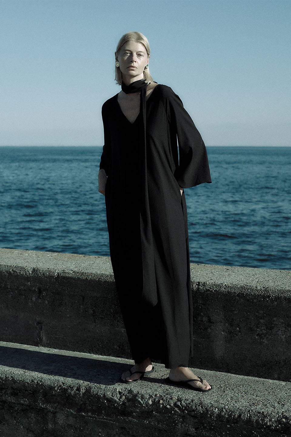 Black silk dress with a scarf